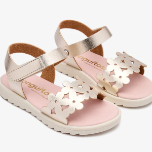 Sandalias Doradas Metalizadas Con Flores CONGUITOS